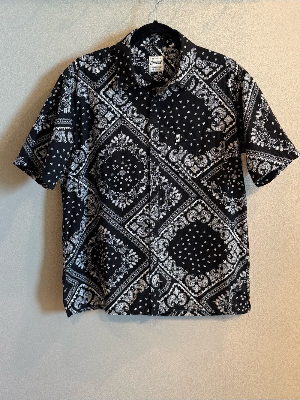 Cactus Black and White Bandana Print Button-Down Shirt